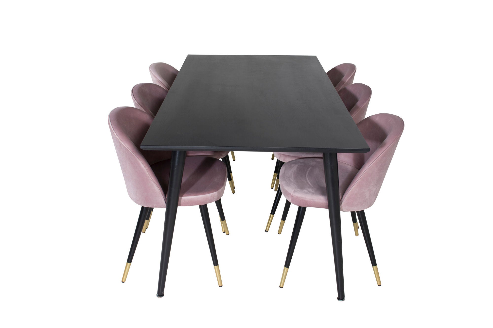 Venture Home Dipp spisebord - 180*90cm - Black Veneer / all black legs +Velvet Spisebordsstol Brass - Pink / Black_6