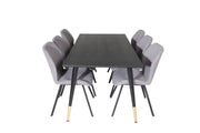 Venture Home Dipp spisebord - 180*90cm - Black / Black Brass+Gemma Spisebordsstol - Black Legs - Grey Fabric_6