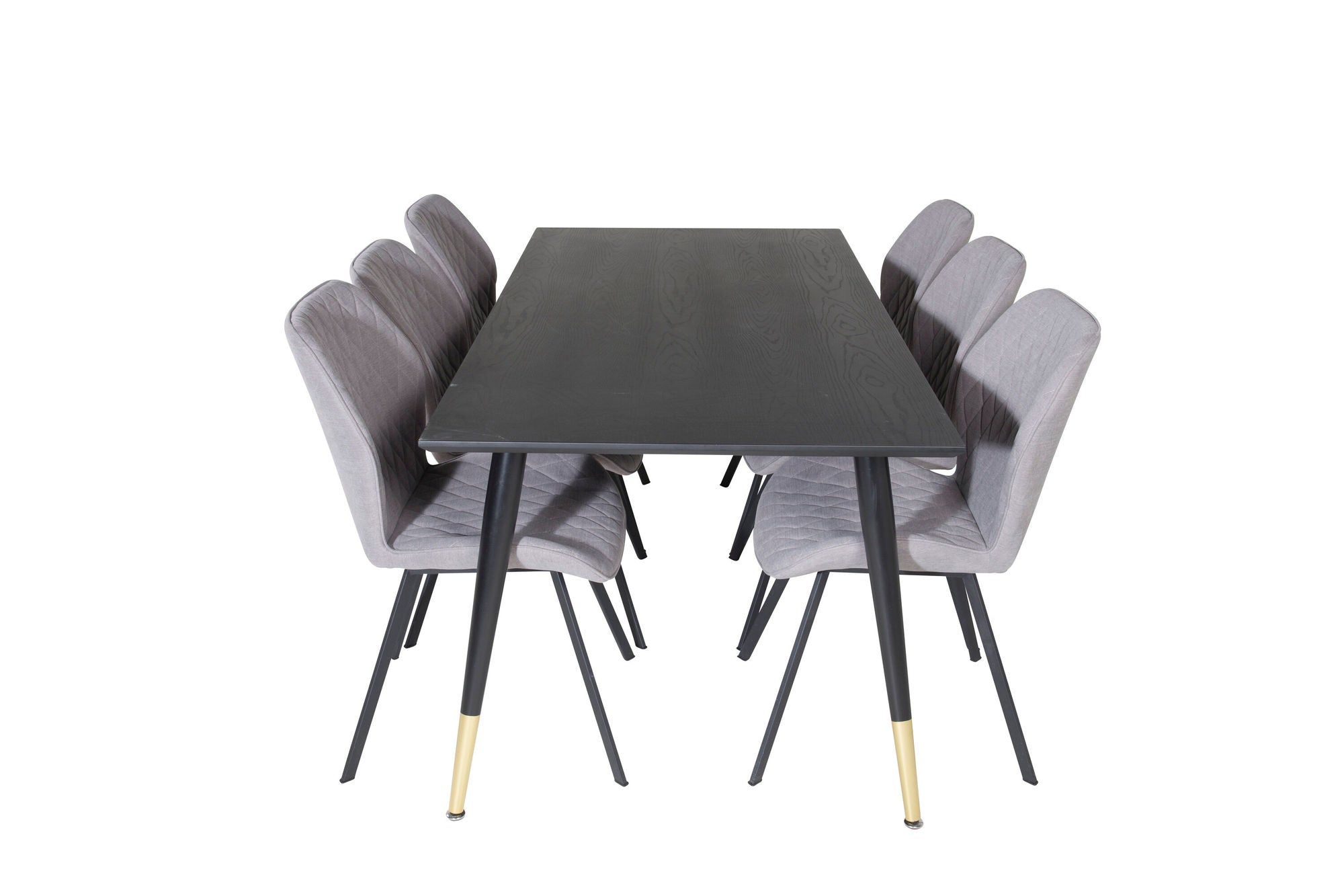 Venture Home Dipp spisebord - 180*90cm - Black / Black Brass+Gemma Spisebordsstol - Black Legs - Grey Fabric_6