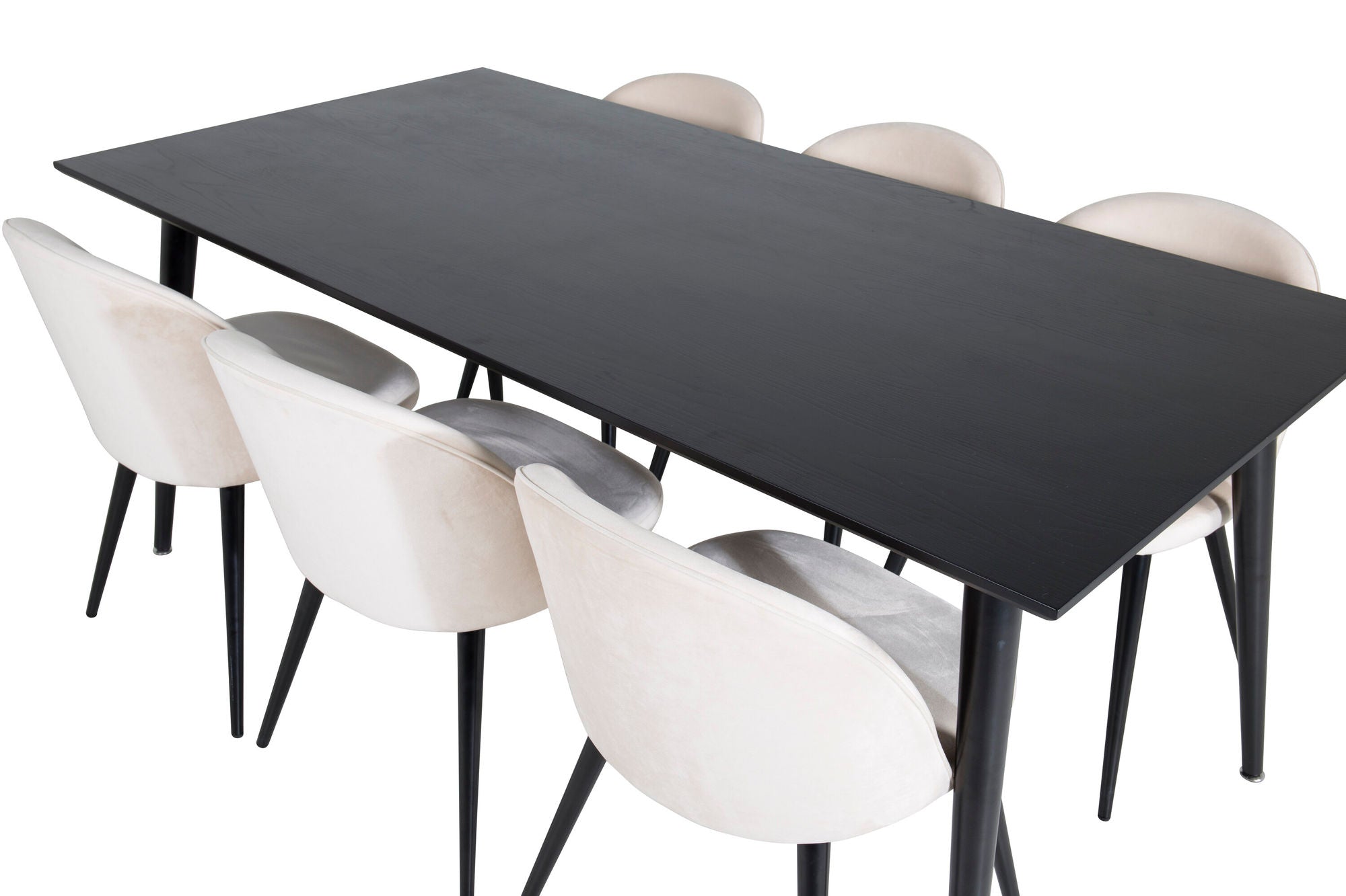Venture Home Dipp spisebord - 180*90cm - Black Veneer / all black legs +Velvet Spisebordsstol - Beige / Black_6