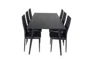 Venture Home Dipp spisebord - 180*90cm - Black Veneer / all black legs +Slim High Back Spisebordsstol - Black Legs - Black PU_6