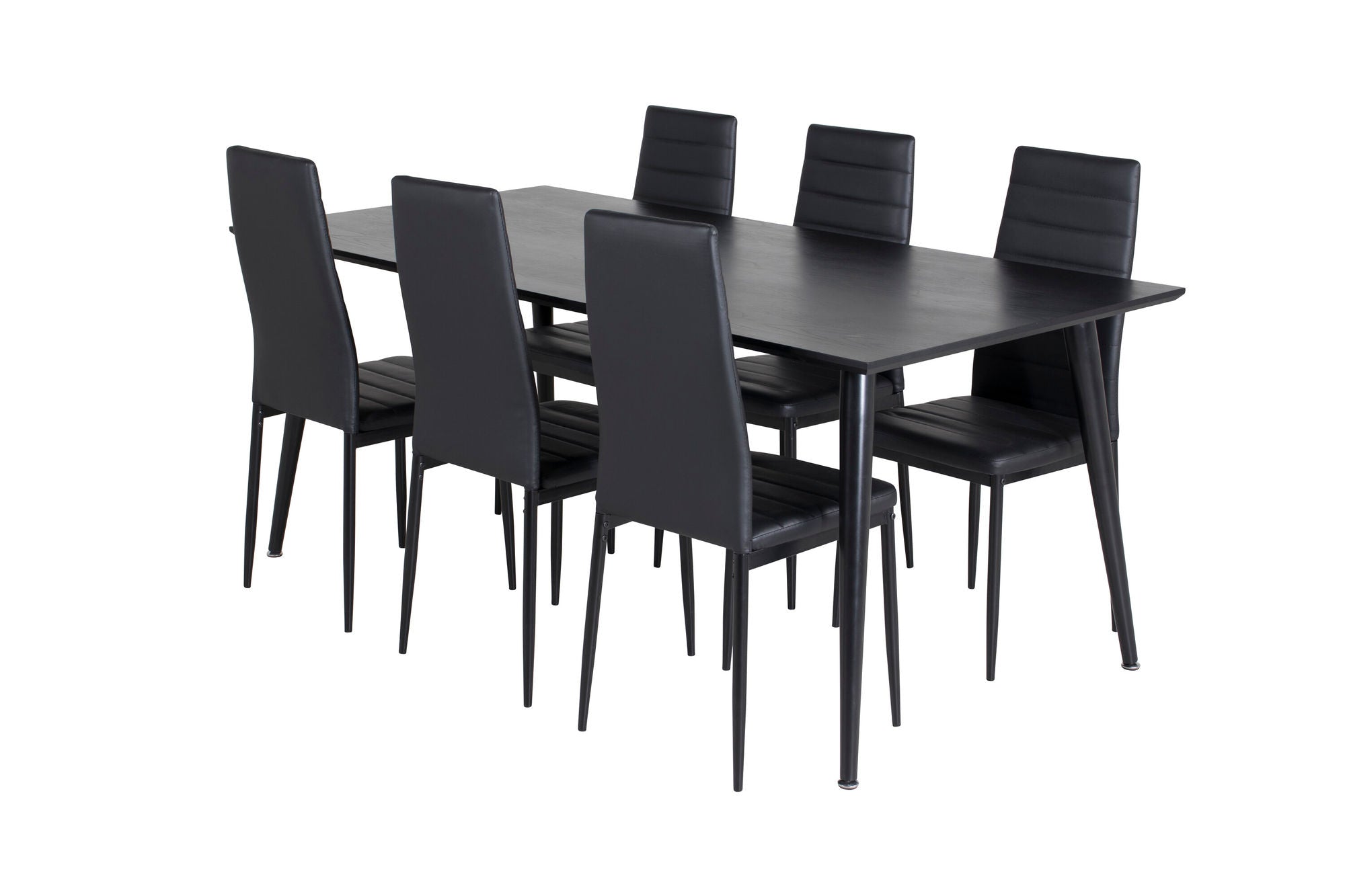 Venture Home Dipp spisebord - 180*90cm - Black Veneer / all black legs +Slim High Back Spisebordsstol - Black Legs - Black PU_6