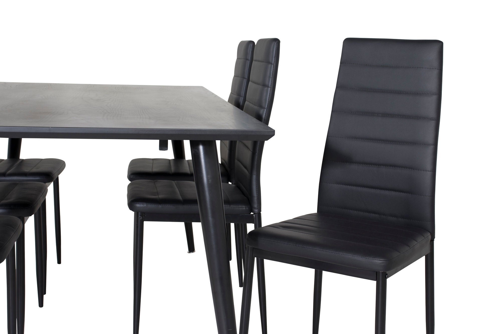 Venture Home Dipp spisebord - 180*90cm - Black Veneer / all black legs +Slim High Back Spisebordsstol - Black Legs - Black PU_6