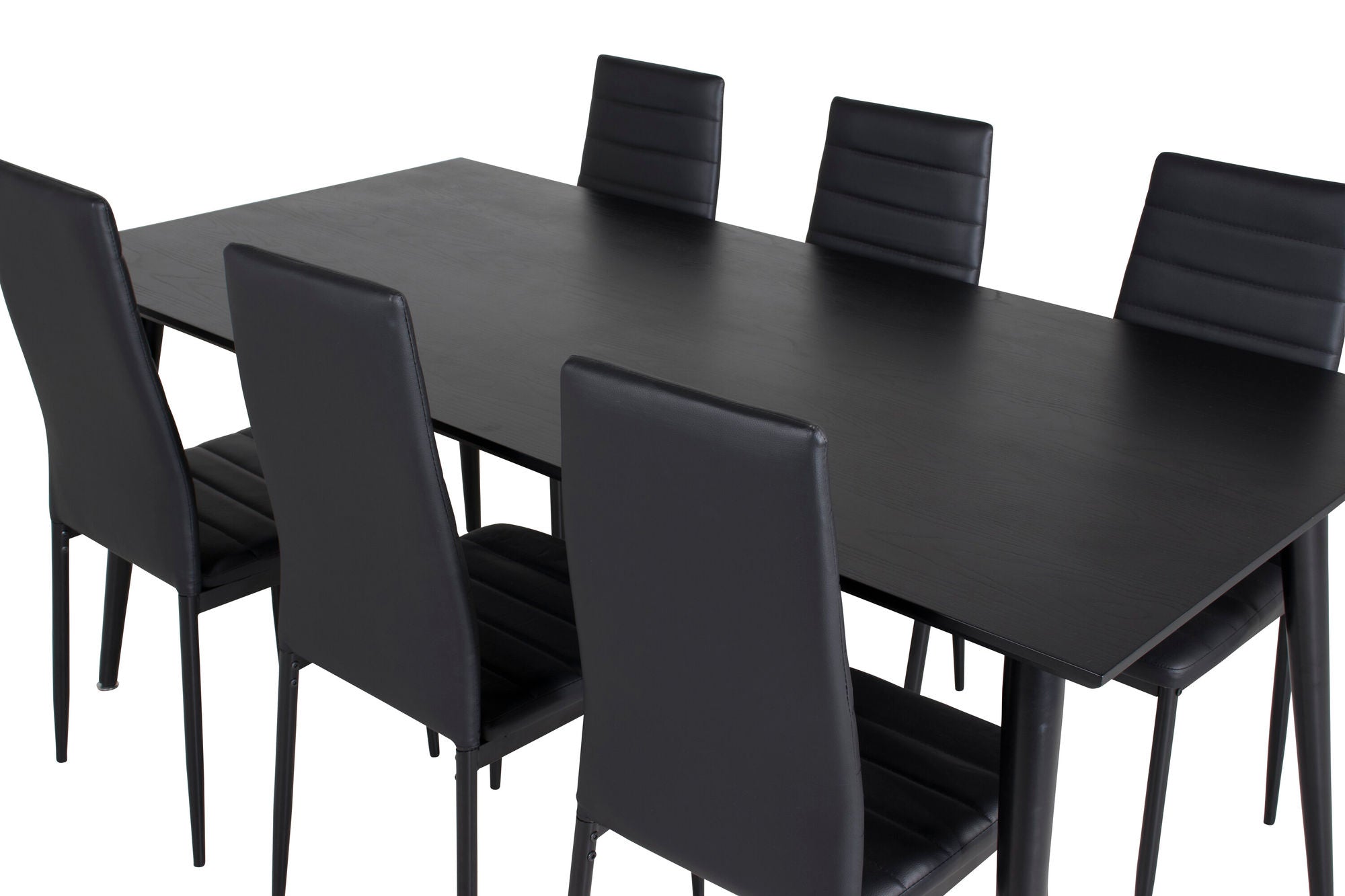 Venture Home Dipp spisebord - 180*90cm - Black Veneer / all black legs +Slim High Back Spisebordsstol - Black Legs - Black PU_6