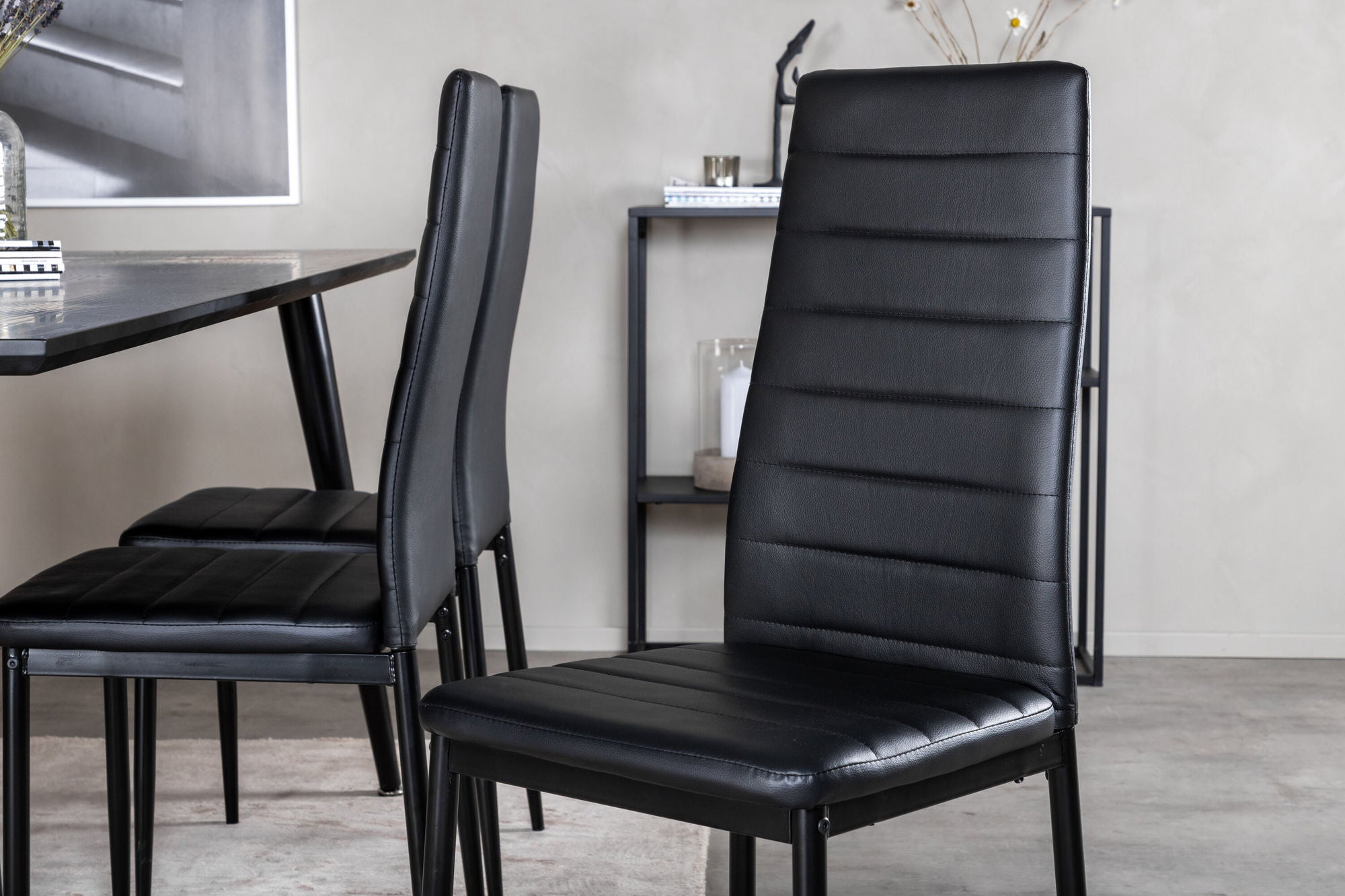 Venture Home Dipp spisebord - 180*90cm - Black Veneer / all black legs +Slim High Back Spisebordsstol - Black Legs - Black PU_6