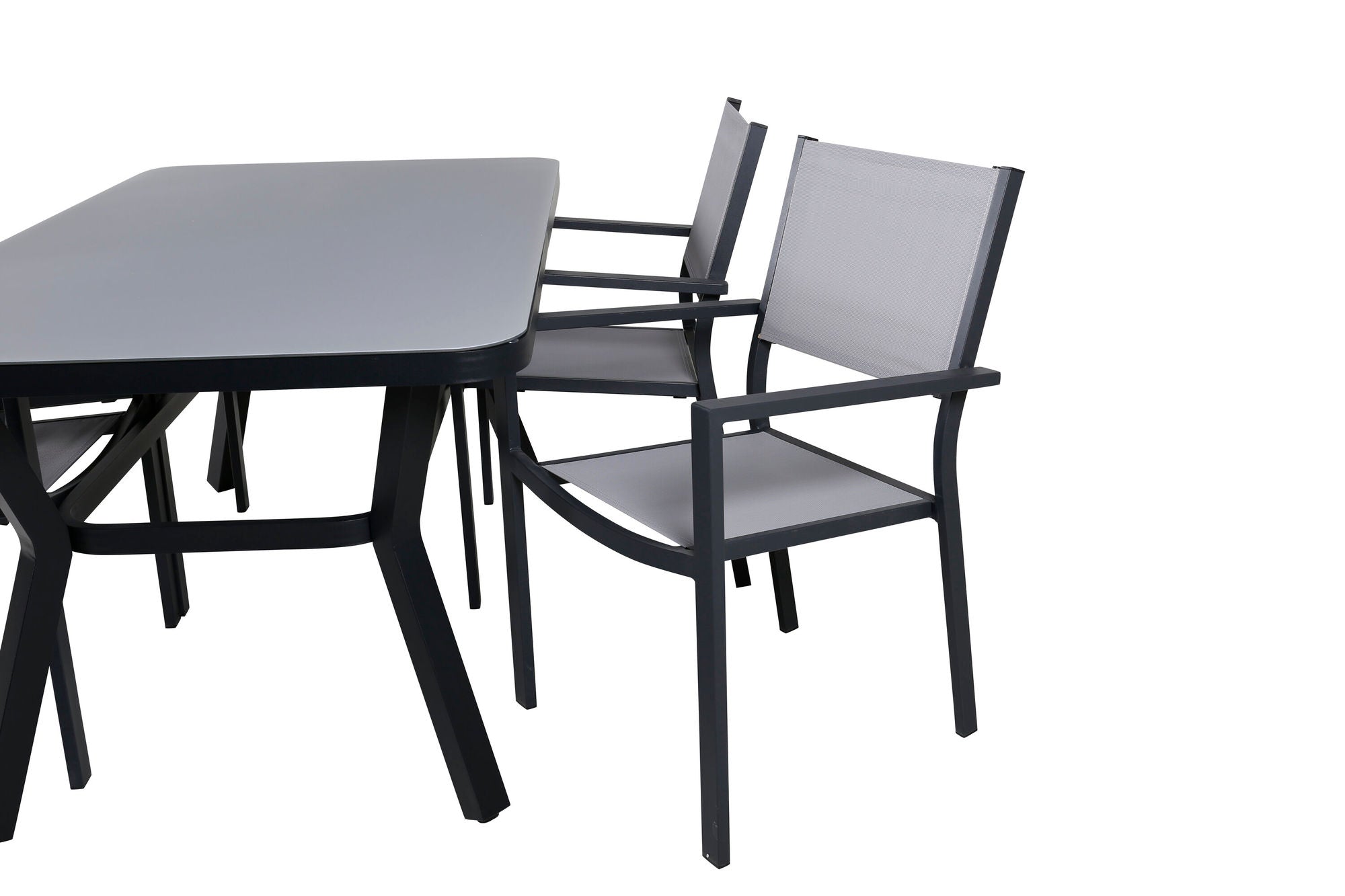 Venture Home Virya spisebord - BLACK Alu / Grey Glass - small bord+Copacabana Stacking stol - Black/Grey_4