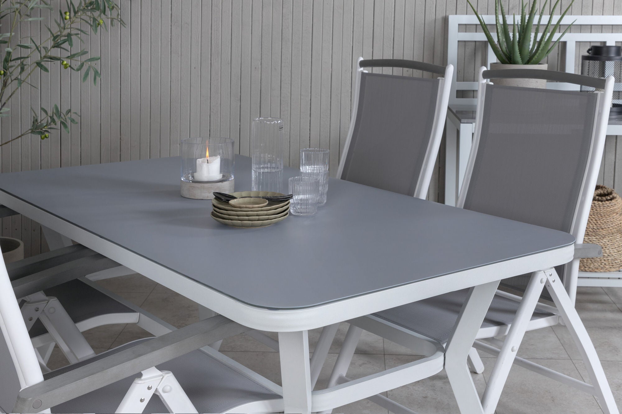 Venture Home Virya spisebord - White Alu / Grey Glass - small bord+Albany 5:pos stol - White/Grey_4