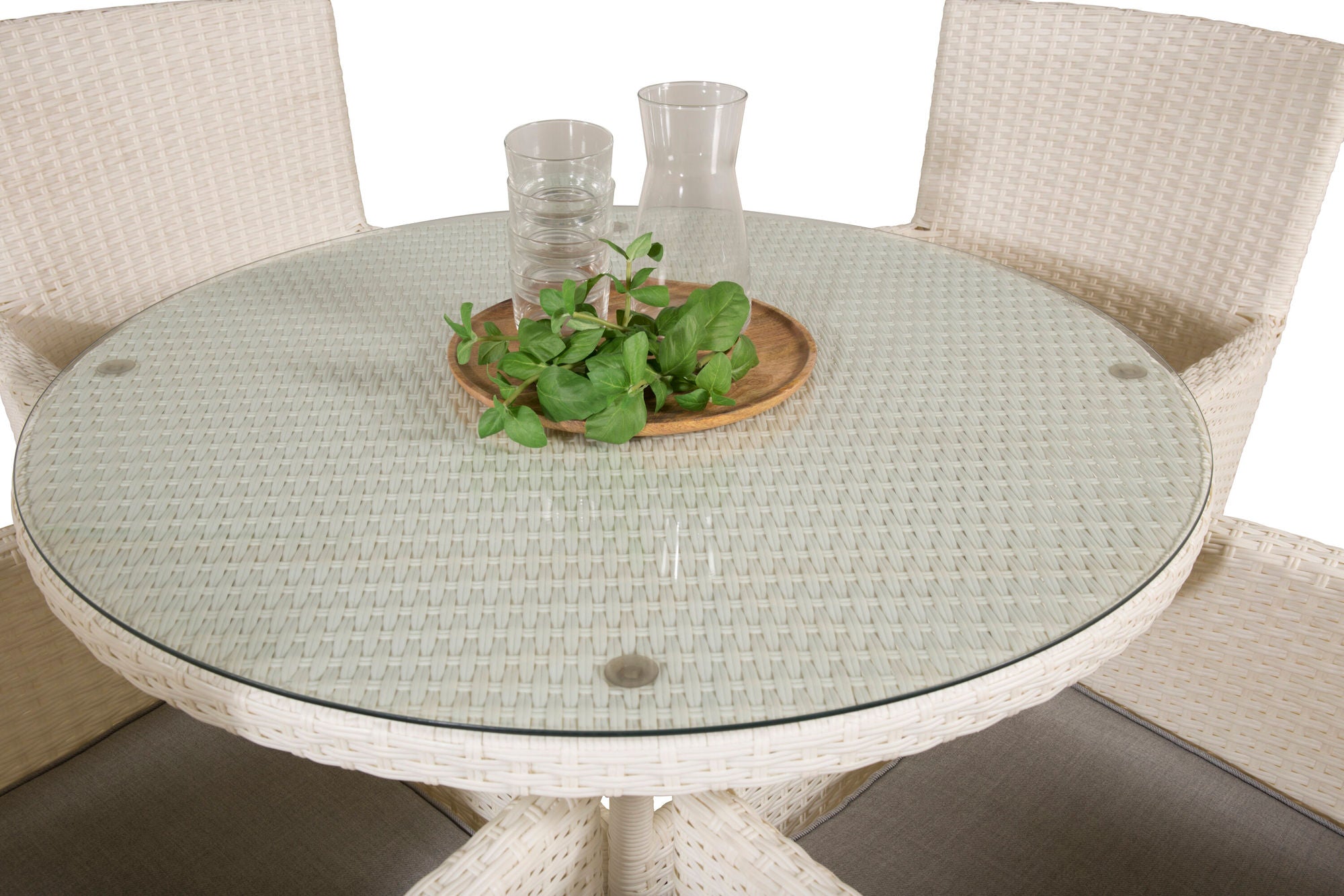 Venture Home Volta spisebord - White - ø90+Malin Arm stol with cushion - White / Grey cushion_4