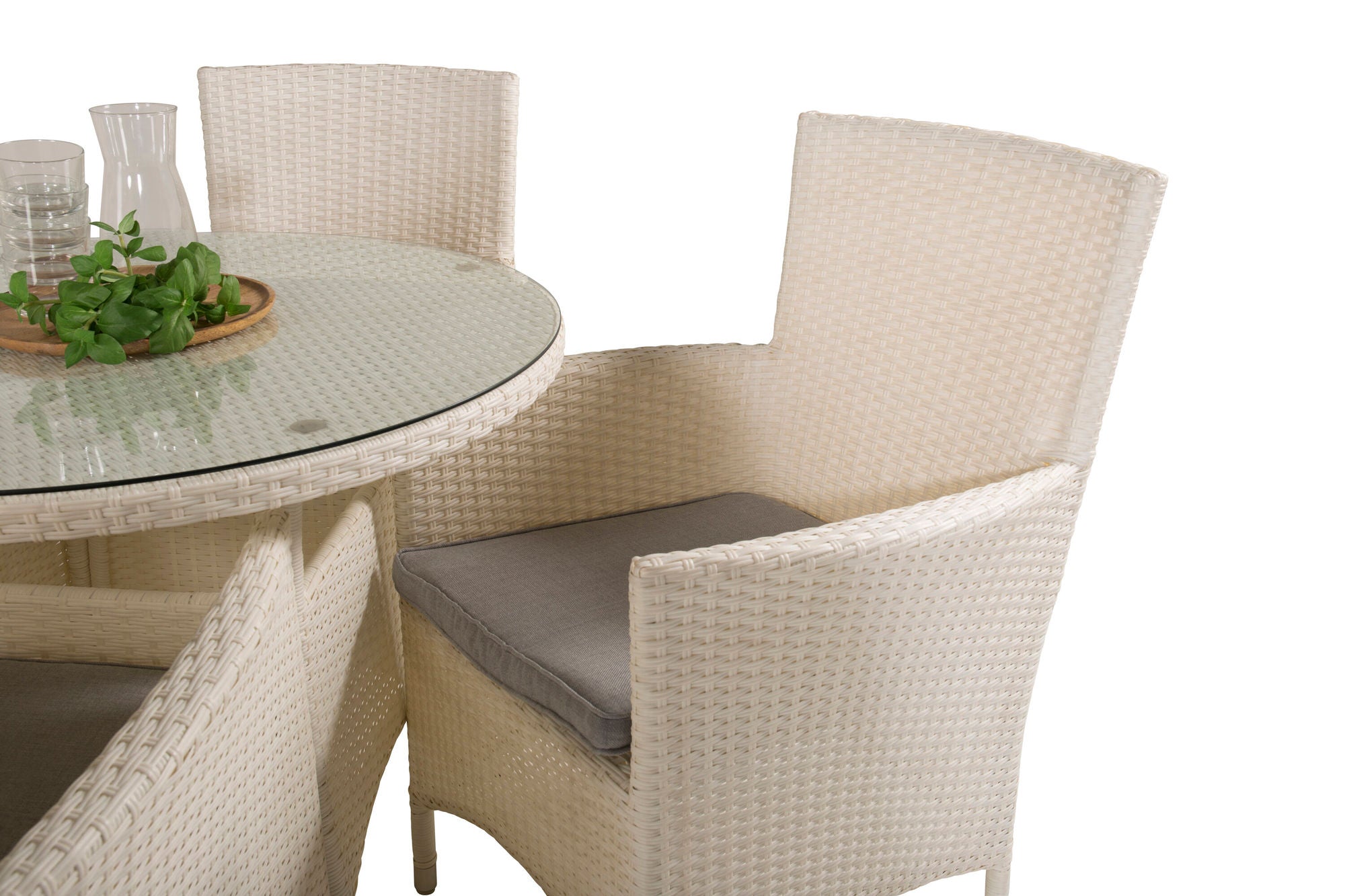 Venture Home Volta spisebord - White - ø90+Malin Arm stol with cushion - White / Grey cushion_4