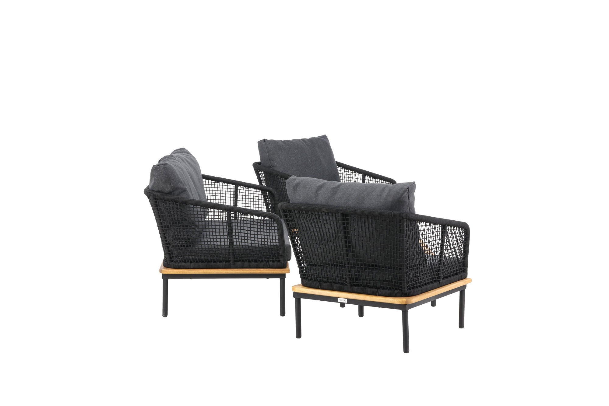Venture Home Andorra Sofa Set - Black Alu / Acacia / Black Rope / Grey Cushion