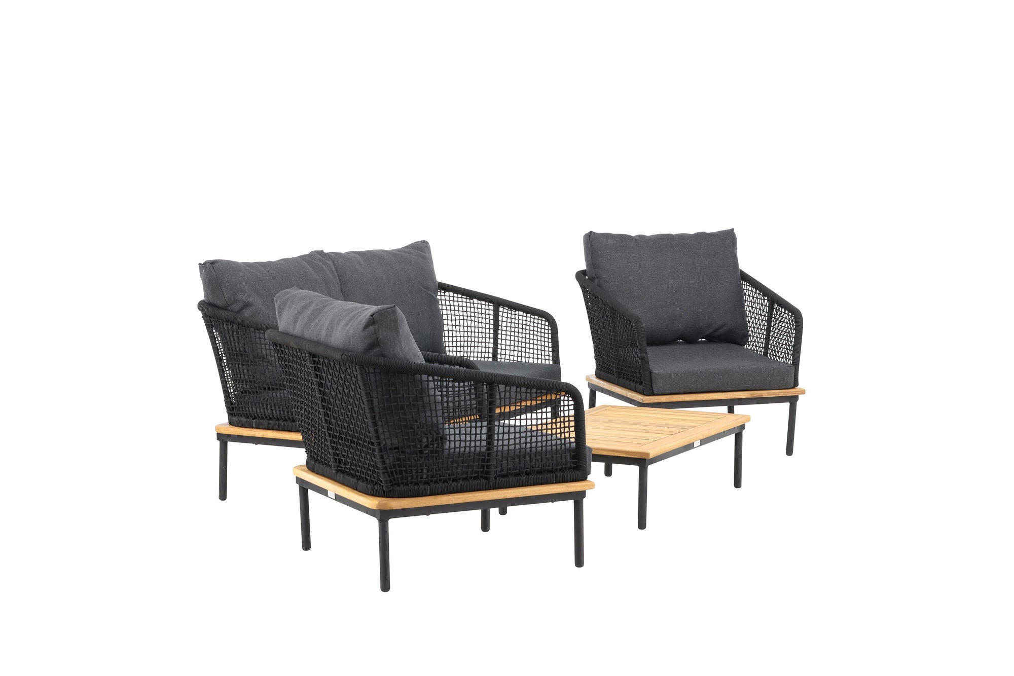 Venture Home Andorra Sofa Set - Black Alu / Acacia / Black Rope / Grey Cushion
