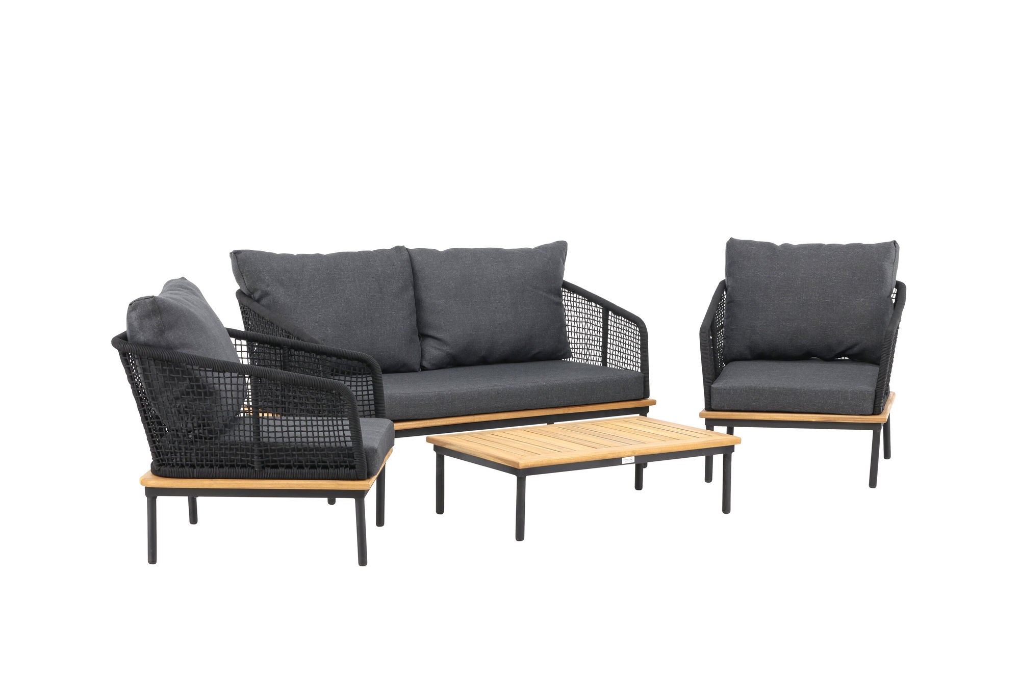 Venture Home Andorra Sofa Set - Black Alu / Acacia / Black Rope / Grey Cushion