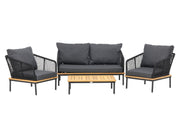 Venture Home Andorra Sofa Set - Black Alu / Acacia / Black Rope / Grey Cushion