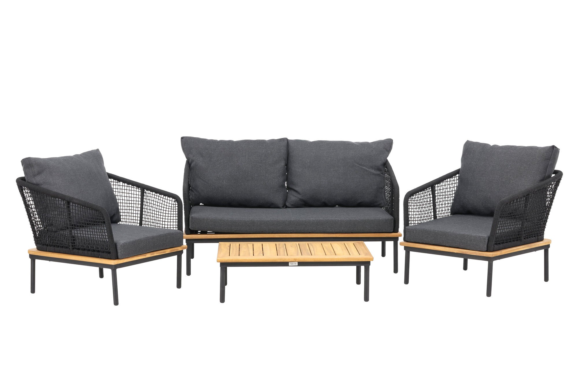 Venture Home Andorra Sofa Set - Black Alu / Acacia / Black Rope / Grey Cushion