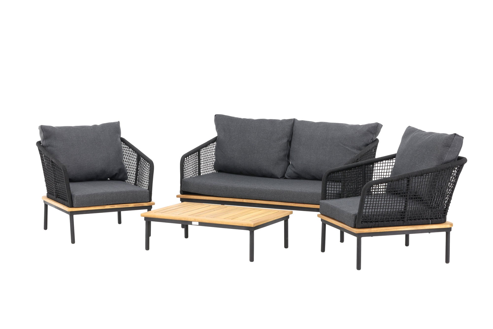 Venture Home Andorra Sofa Set - Black Alu / Acacia / Black Rope / Grey Cushion