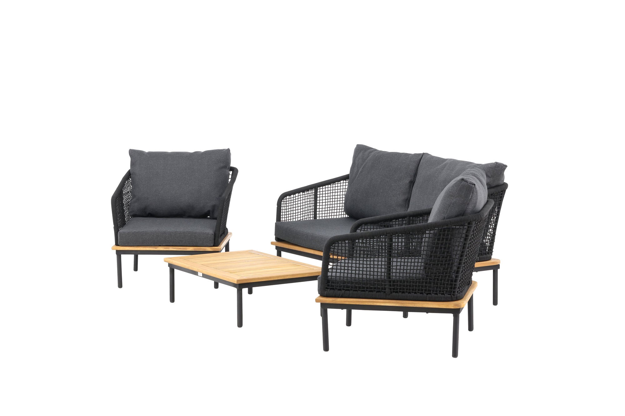 Venture Home Andorra Sofa Set - Black Alu / Acacia / Black Rope / Grey Cushion