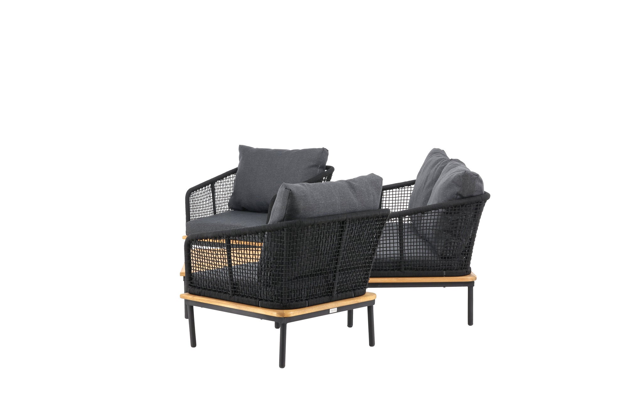 Venture Home Andorra Sofa Set - Black Alu / Acacia / Black Rope / Grey Cushion