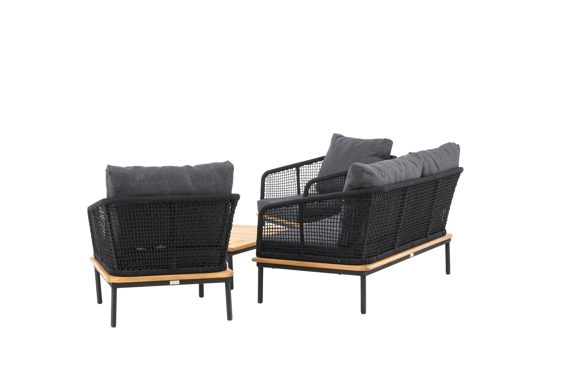 Venture Home Andorra Sofa Set - Black Alu / Acacia / Black Rope / Grey Cushion