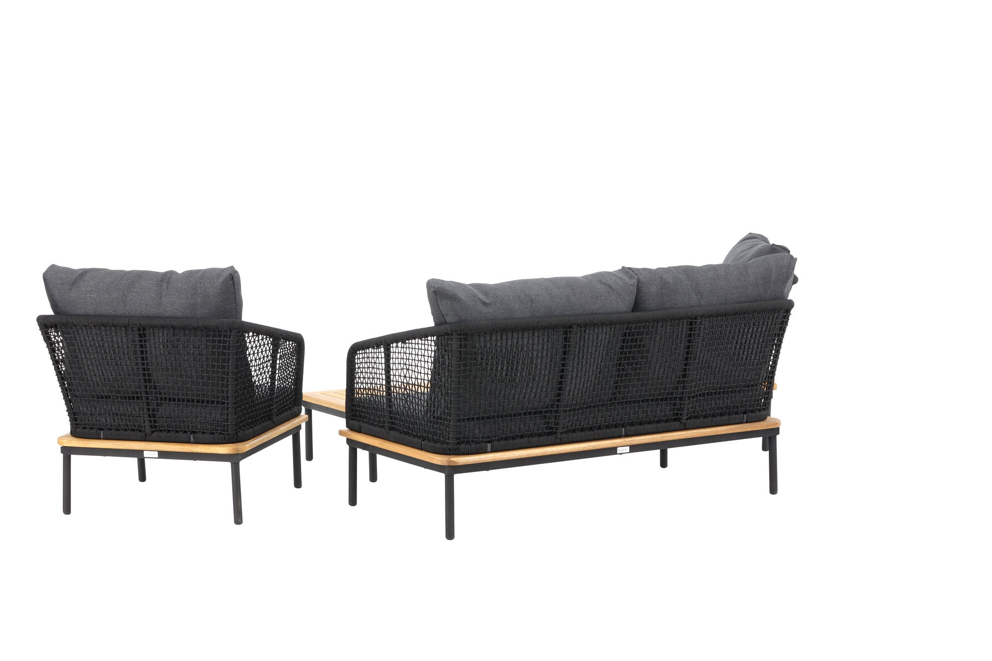 Venture Home Andorra Sofa Set - Black Alu / Acacia / Black Rope / Grey Cushion