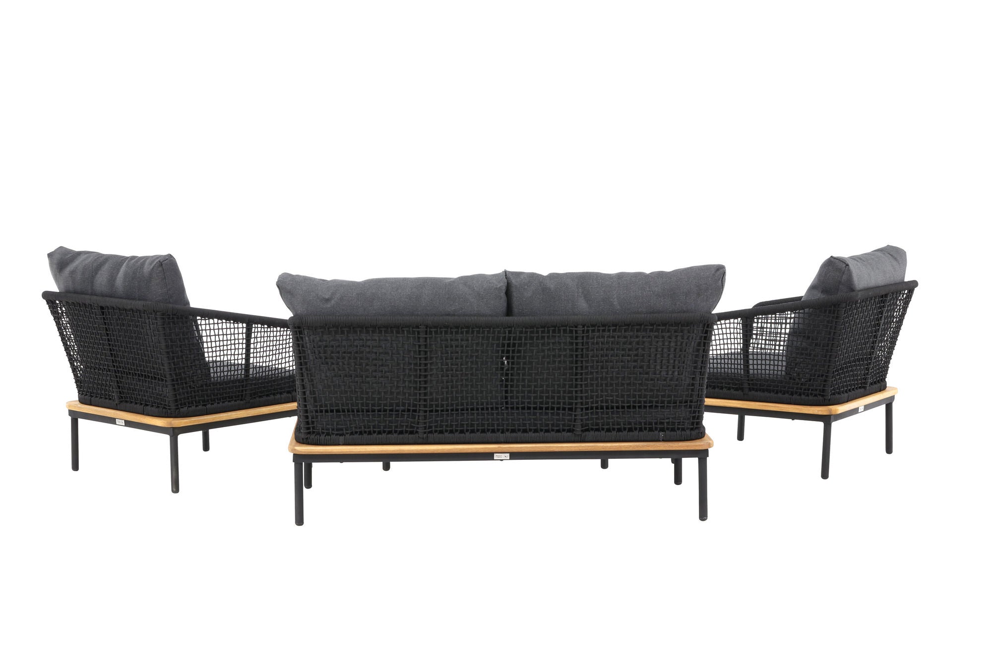Venture Home Andorra Sofa Set - Black Alu / Acacia / Black Rope / Grey Cushion