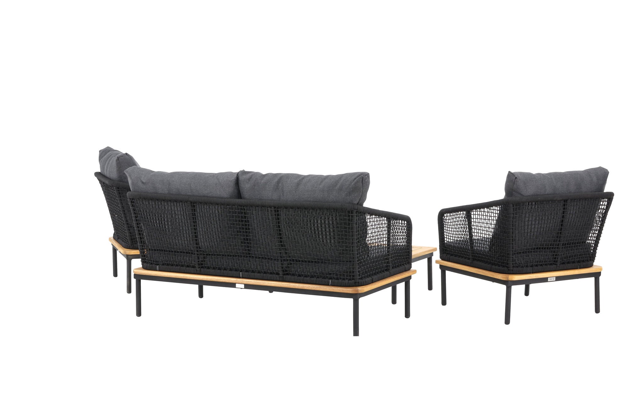 Venture Home Andorra Sofa Set - Black Alu / Acacia / Black Rope / Grey Cushion