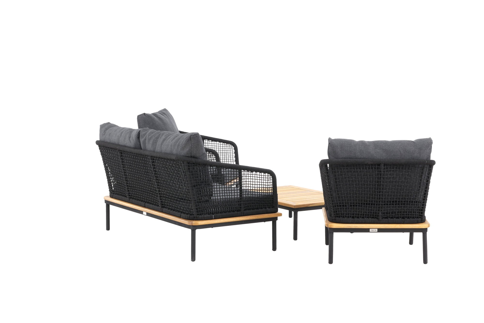 Venture Home Andorra Sofa Set - Black Alu / Acacia / Black Rope / Grey Cushion