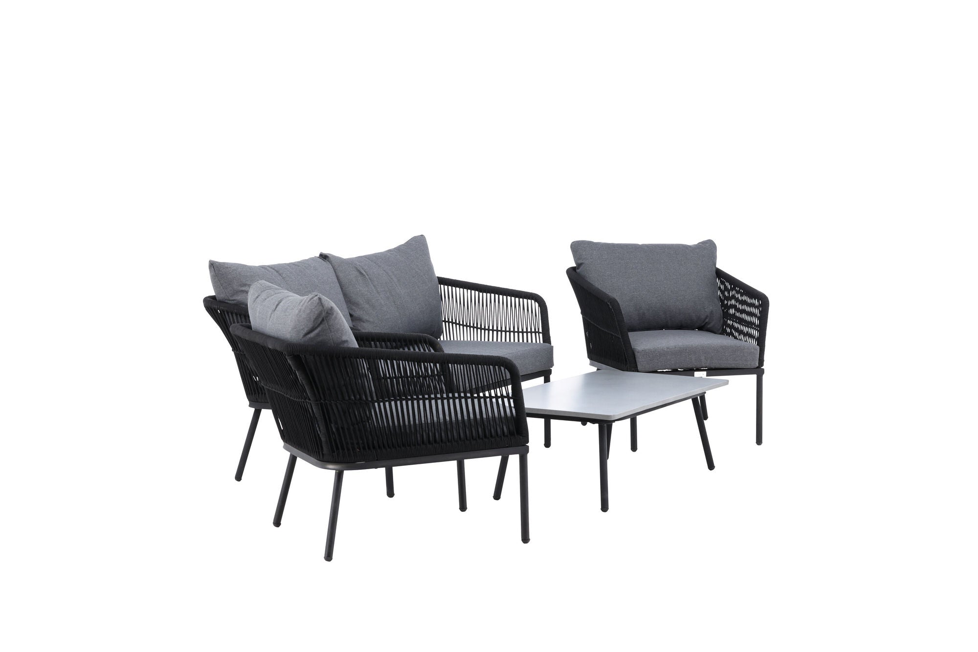 Venture Home Lindos Sofa Set - Black Alu / Black Rope / Grey Cushions