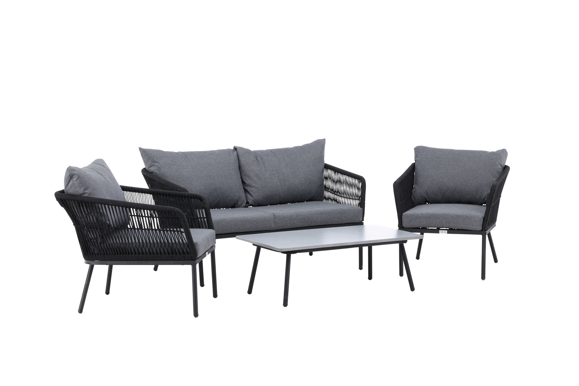 Venture Home Lindos Sofa Set - Black Alu / Black Rope / Grey Cushions