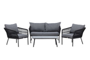 Venture Home Lindos Sofa Set - Black Alu / Black Rope / Grey Cushions
