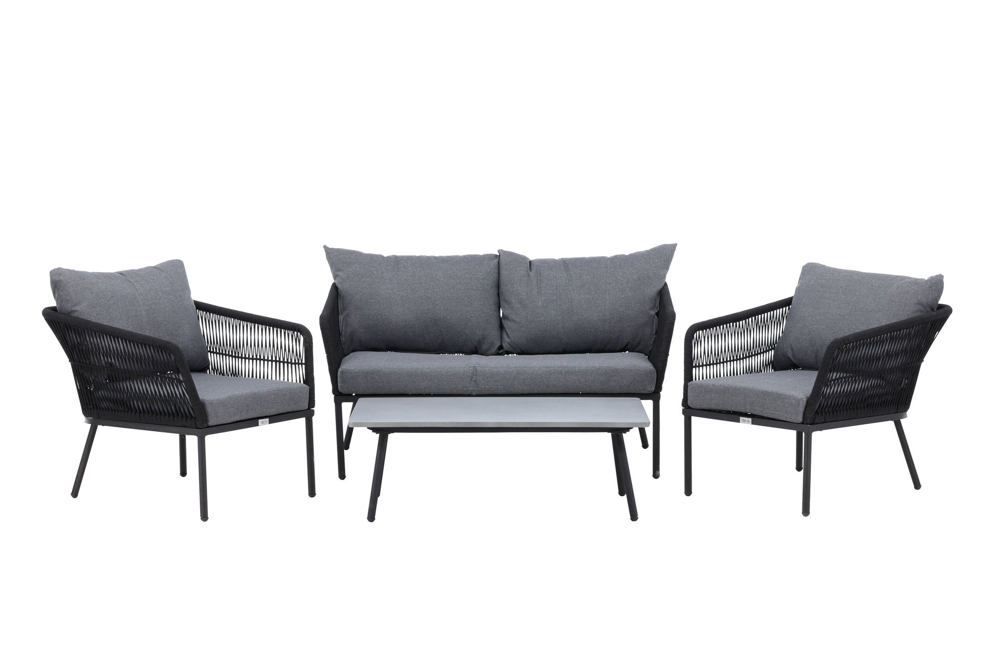 Venture Home Lindos Sofa Set - Black Alu / Black Rope / Grey Cushions