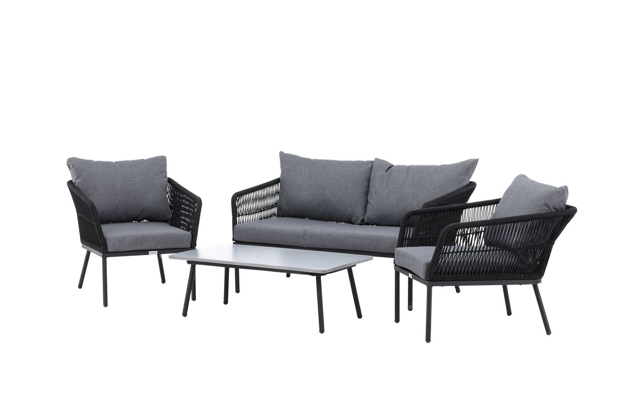 Venture Home Lindos Sofa Set - Black Alu / Black Rope / Grey Cushions