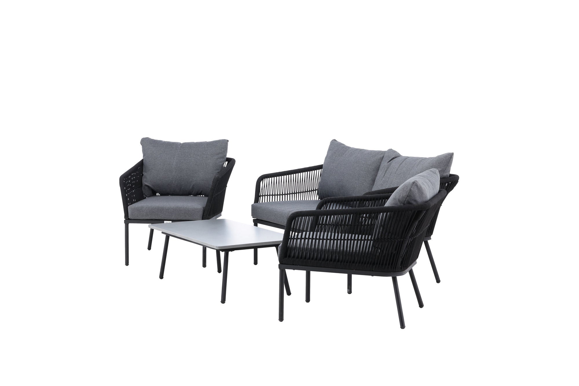 Venture Home Lindos Sofa Set - Black Alu / Black Rope / Grey Cushions