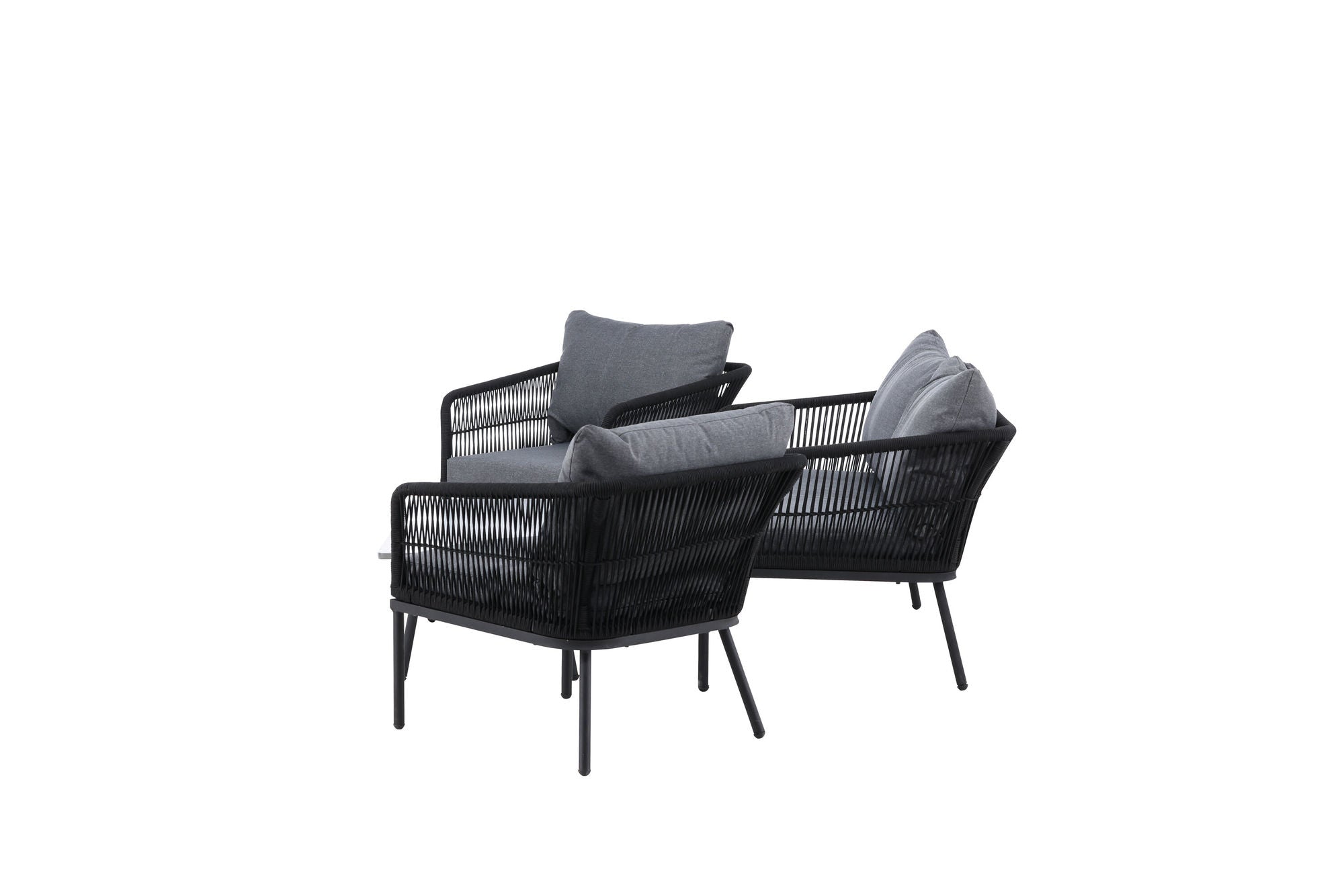 Venture Home Lindos Sofa Set - Black Alu / Black Rope / Grey Cushions