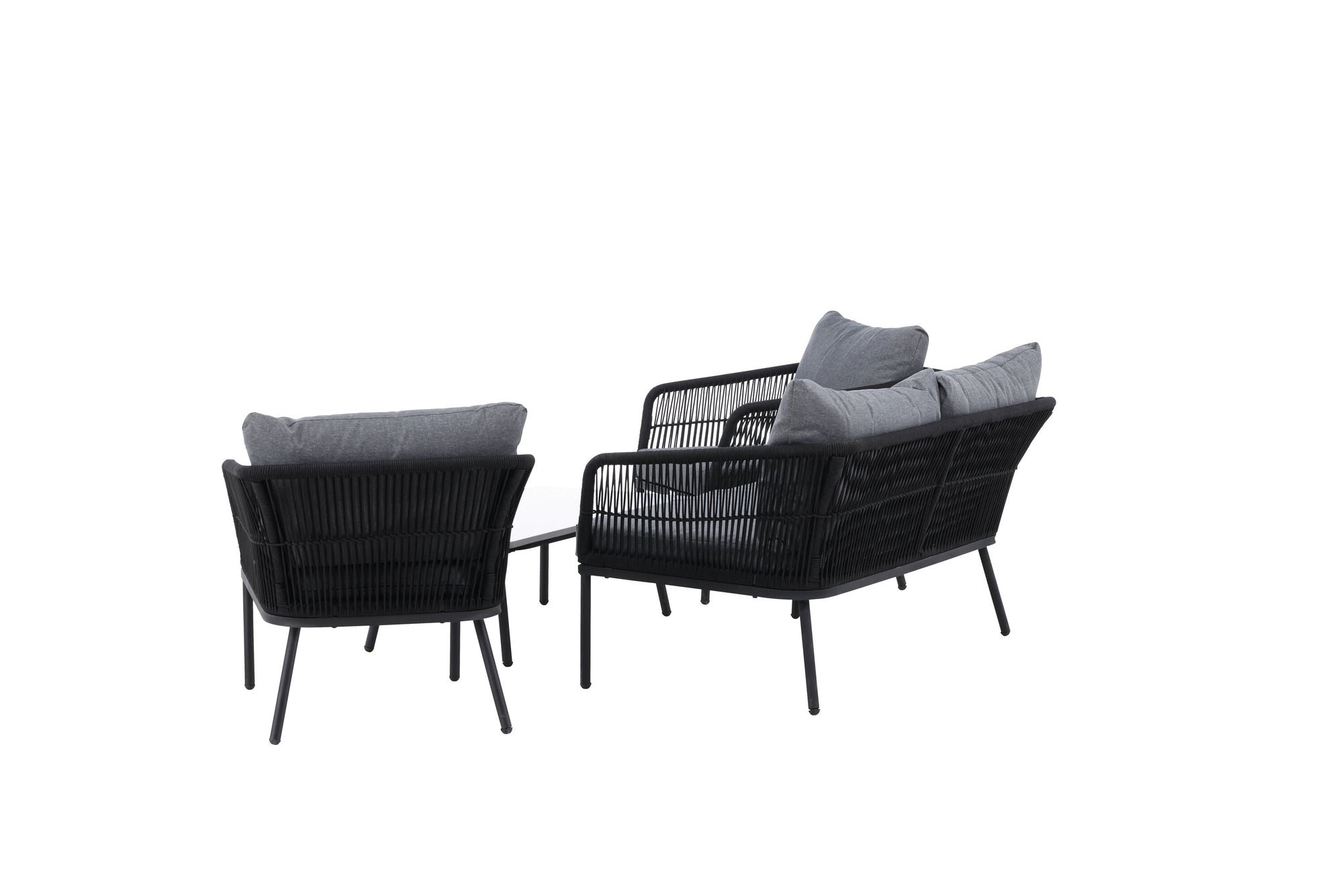 Venture Home Lindos Sofa Set - Black Alu / Black Rope / Grey Cushions