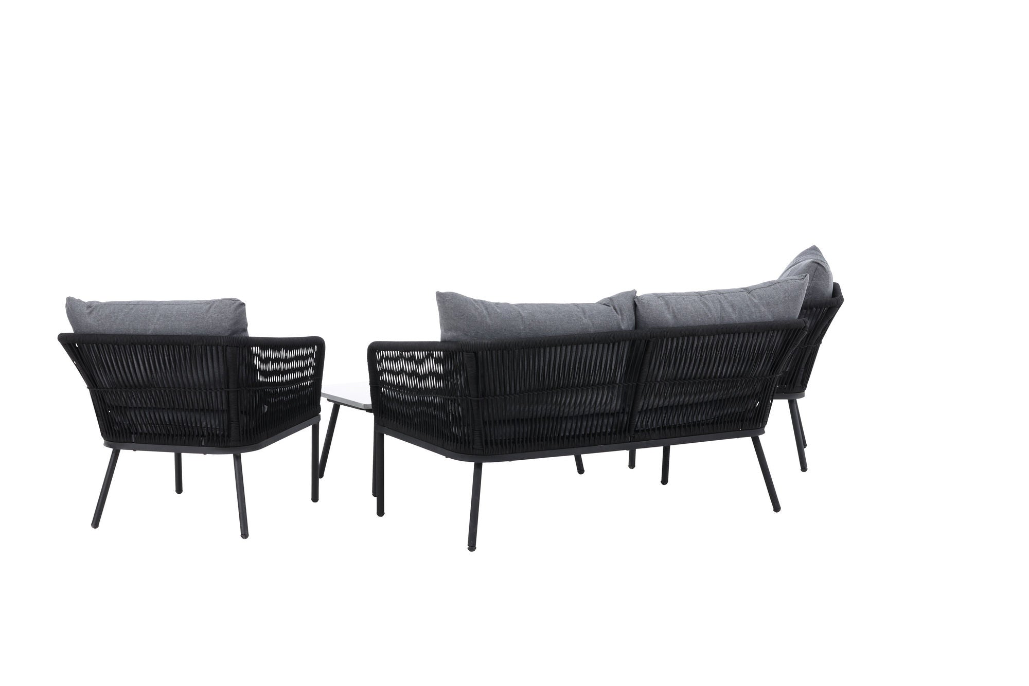 Venture Home Lindos Sofa Set - Black Alu / Black Rope / Grey Cushions