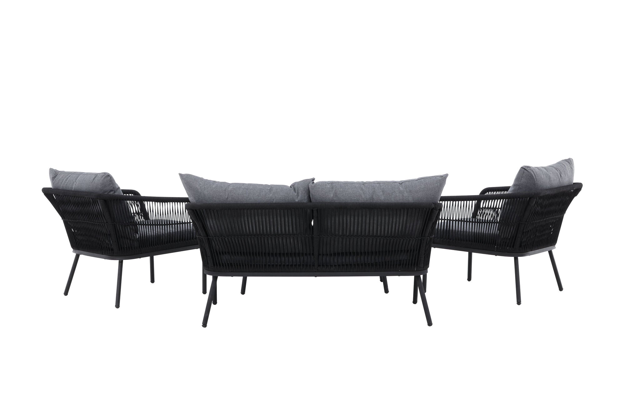 Venture Home Lindos Sofa Set - Black Alu / Black Rope / Grey Cushions