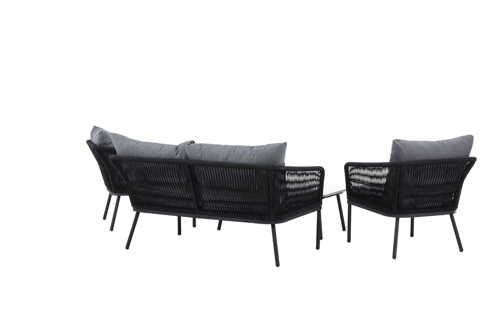 Venture Home Lindos Sofa Set - Black Alu / Black Rope / Grey Cushions