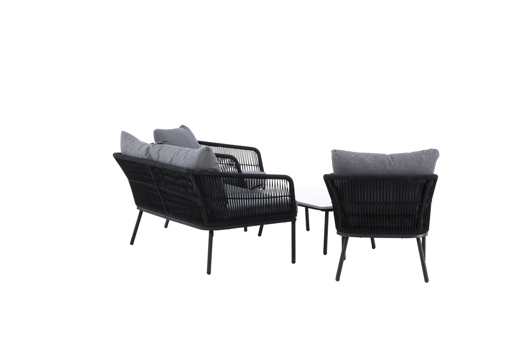Venture Home Lindos Sofa Set - Black Alu / Black Rope / Grey Cushions