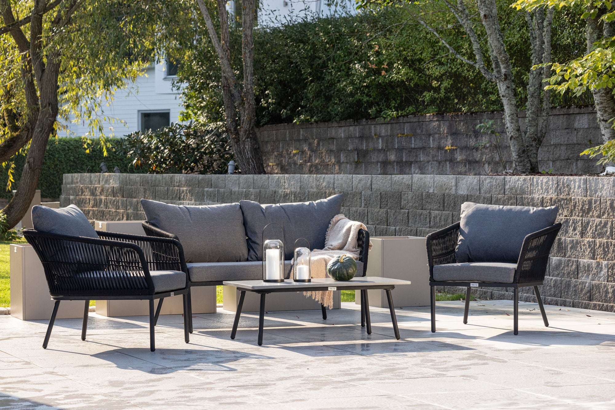 Venture Home Lindos Sofa Set - Black Alu / Black Rope / Grey Cushions
