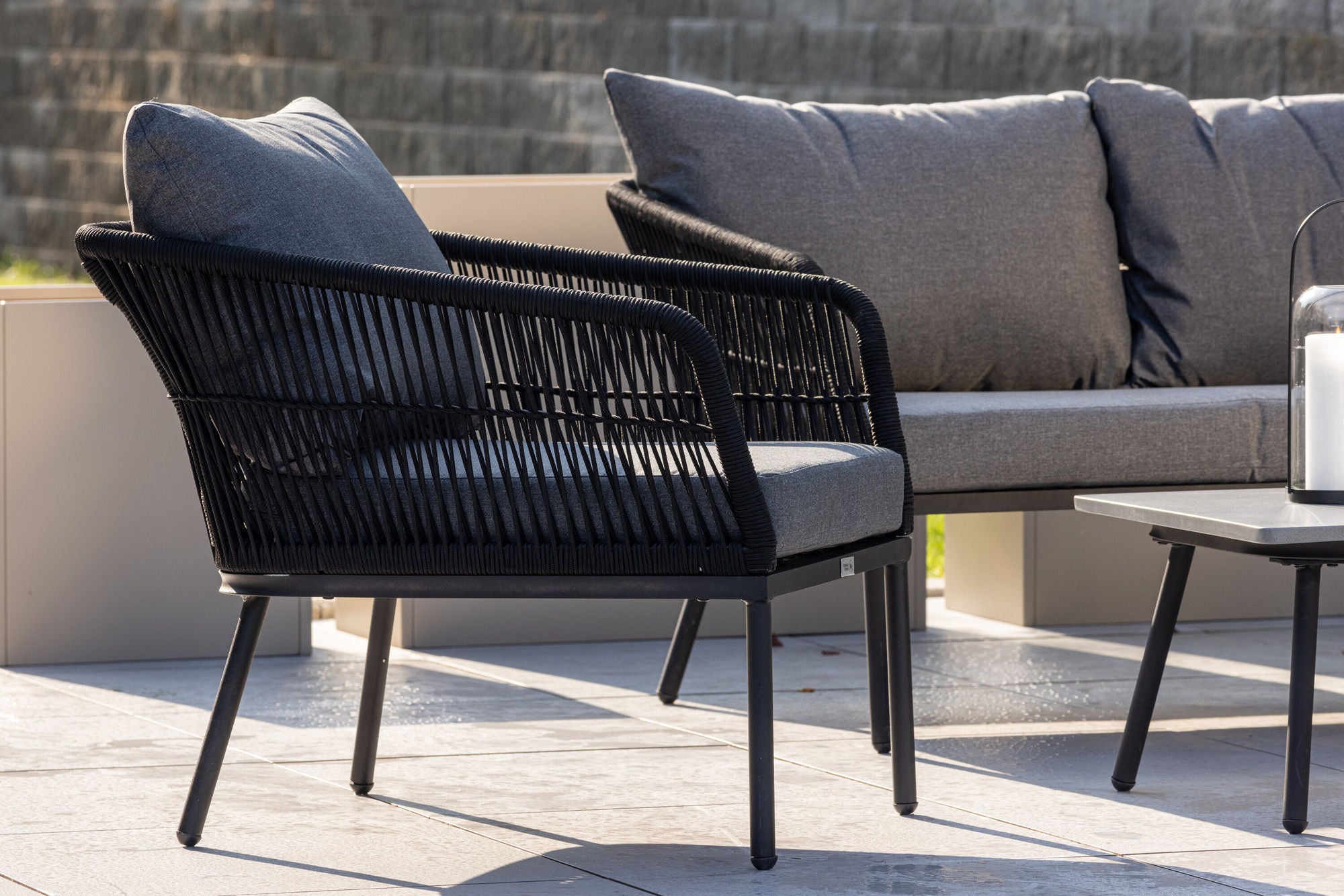 Venture Home Lindos Sofa Set - Black Alu / Black Rope / Grey Cushions