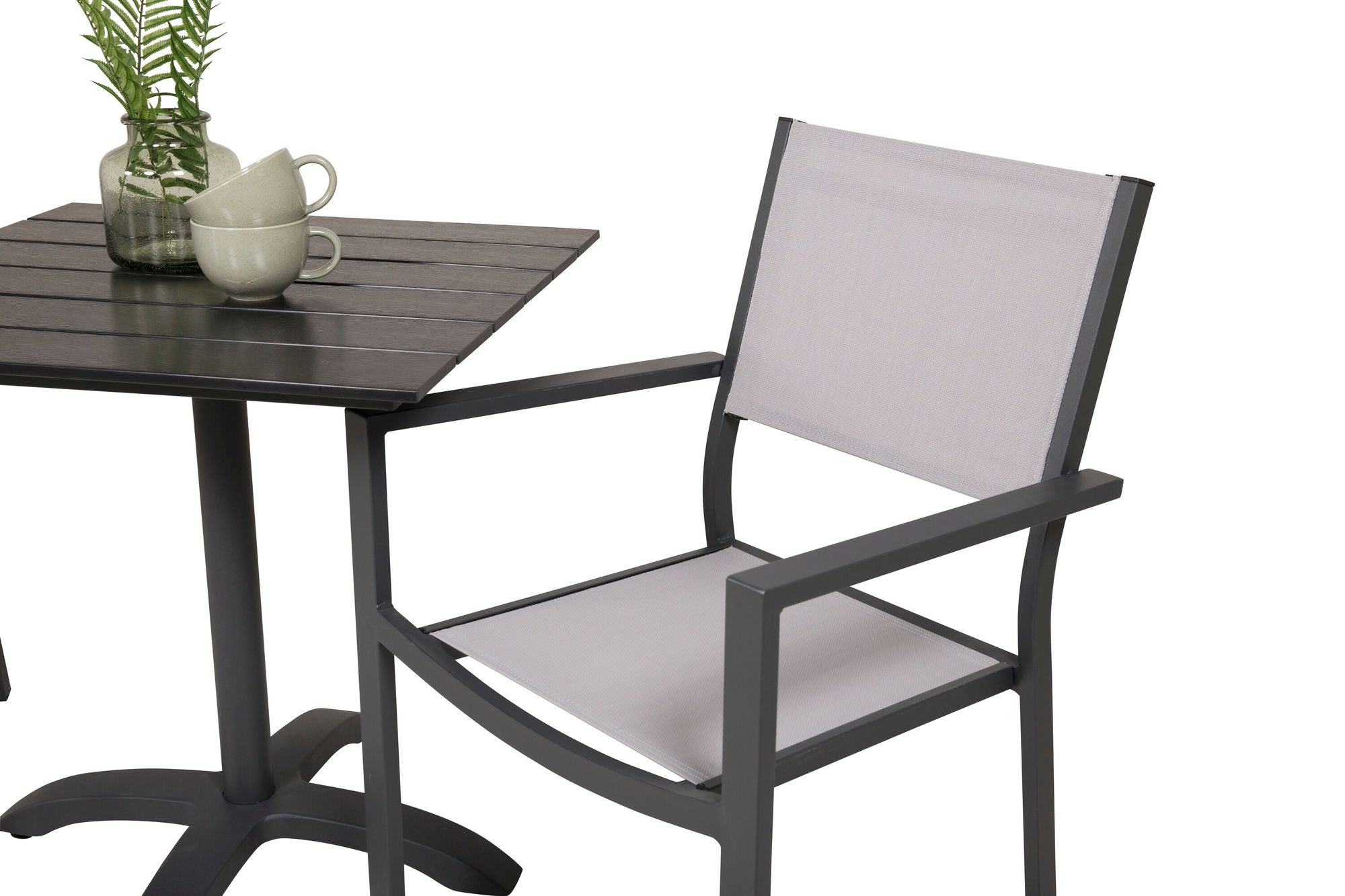 Venture Home Colorado - Cafébord - 70*70 - Matt Svart / Svart Aintwood+Copacabana Arm stol (