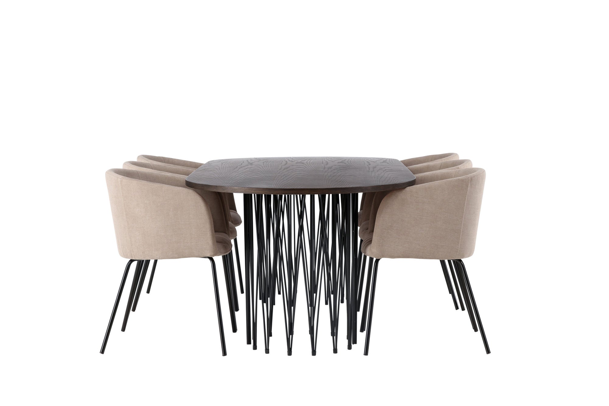 Venture Home Stone oval spisebord - Black / Mocca Veneer +Berit stol - Black / Beige Fabric (Polyester linen ) _6