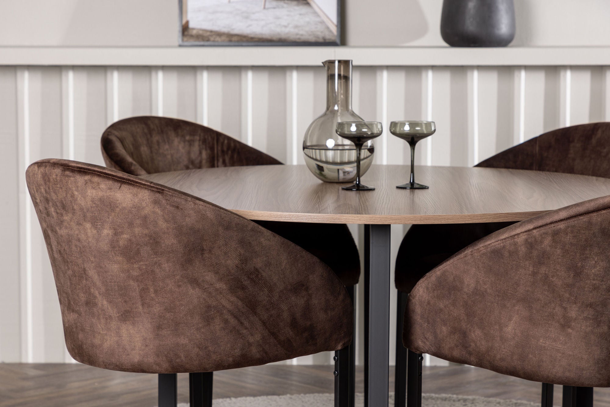 Venture Home Durango spisebord - Black / Walnut MDF +Evening Spisebordsstol - Matte brown / Brown Fabric _4