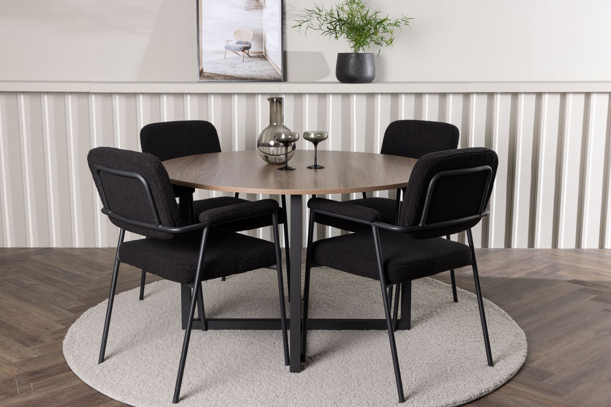 Venture Home Durango spisebord - Black / Walnut MDF +Yesterday Spisebordsstol - Black / Black Boucle _4