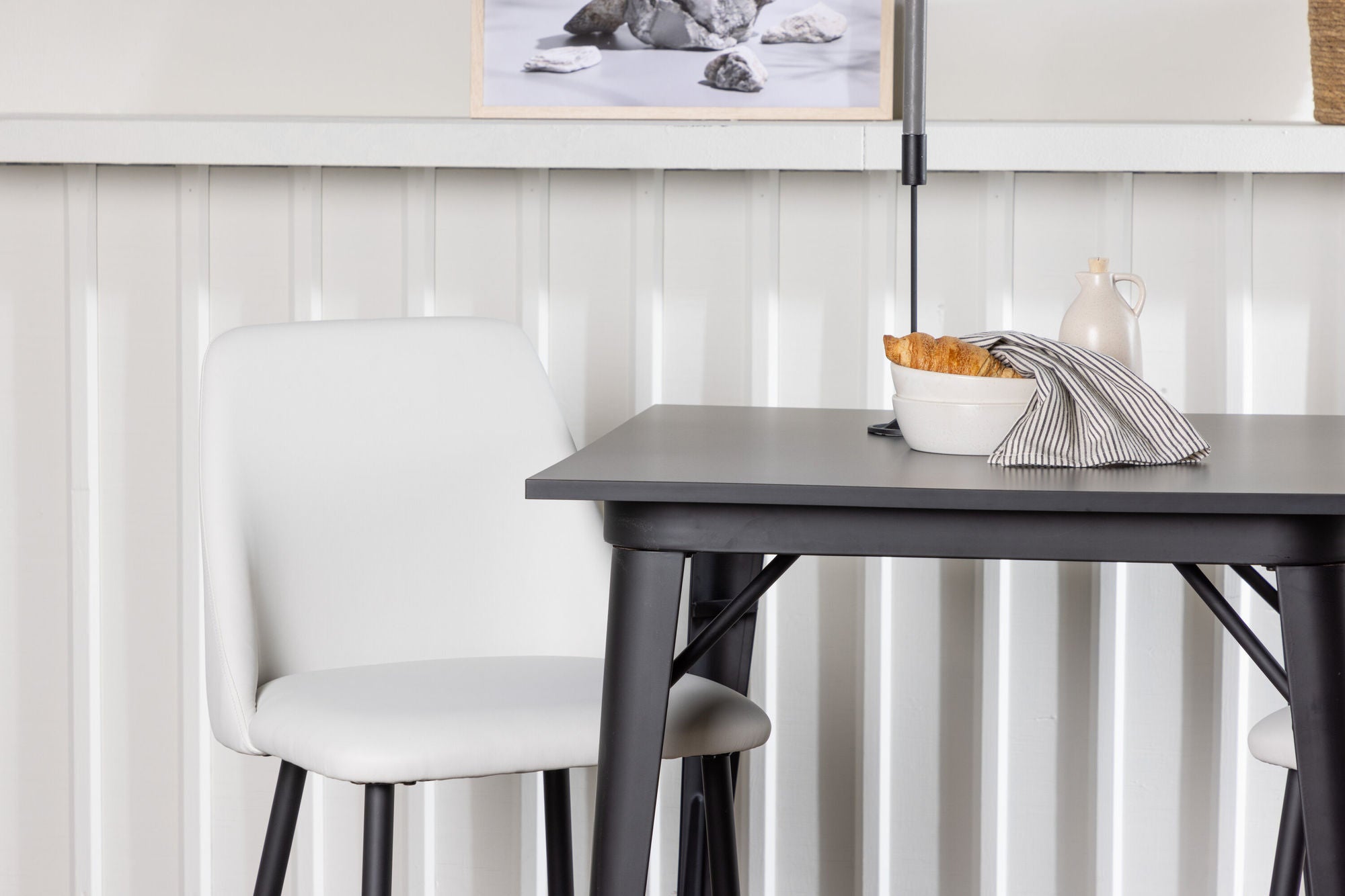 Venture Home Tempe spisebord - Black / Black MDF +Night Spisebordsstol - Black / White PU _2