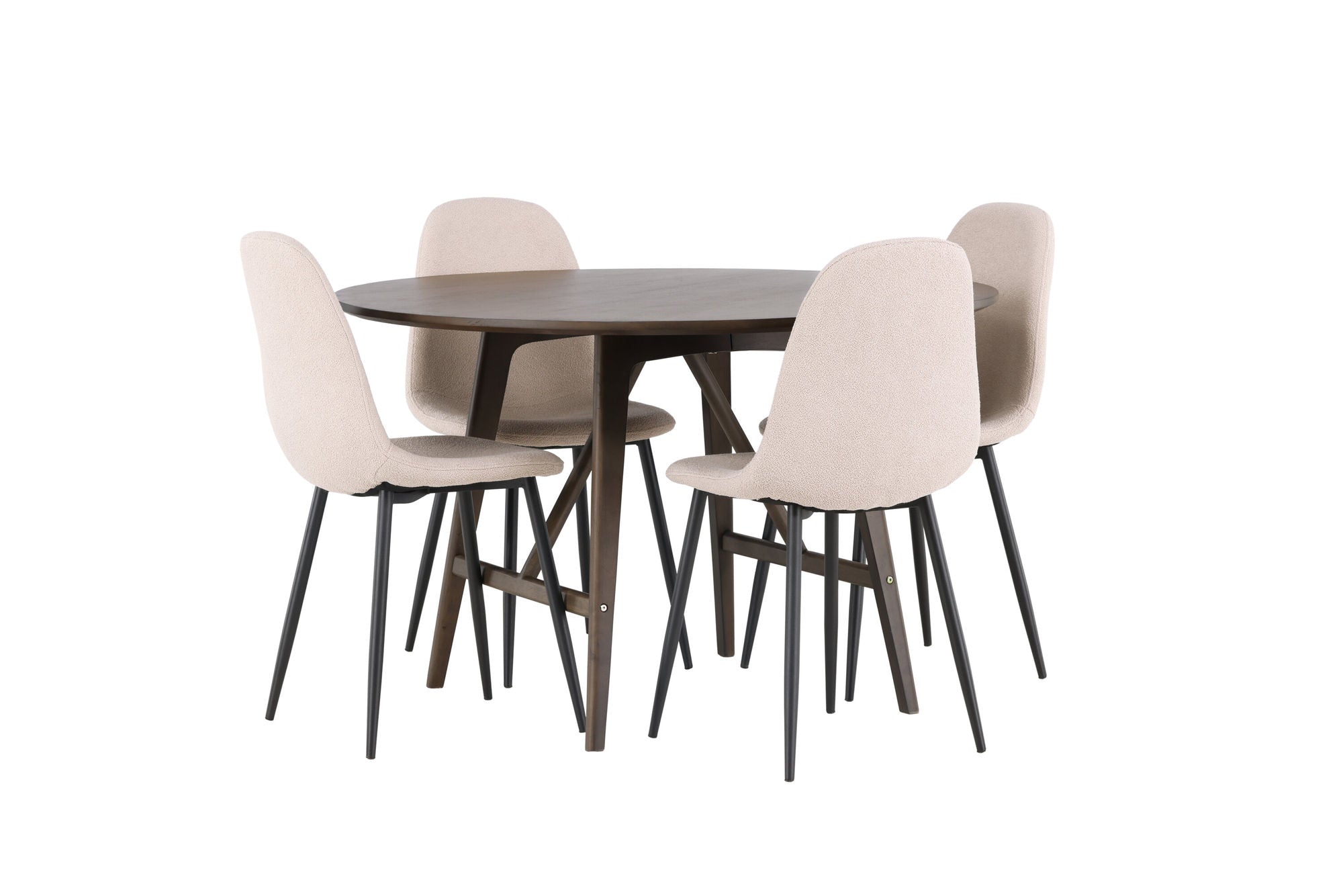 Venture Home Kaseidon spisebord - rund - Rubberwood / Dark Brown MDF +Polar Spisebordsstol - Black / Beige Boucle _4