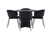 Venture Home Bootcut rund spisebord - Black / Black Fanéer +Selma Spisebordsstol - Black / Black Velvet _4