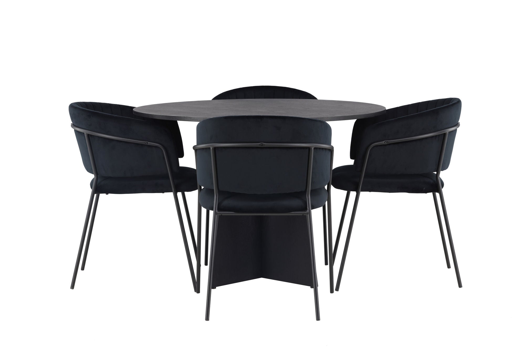 Venture Home Bootcut rund spisebord - Black / Black Fanéer +Selma Spisebordsstol - Black / Black Velvet _4