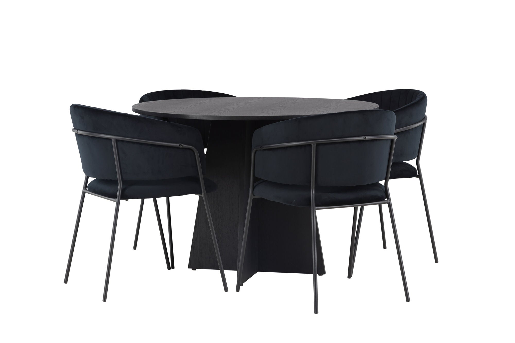 Venture Home Bootcut rund spisebord - Black / Black Fanéer +Selma Spisebordsstol - Black / Black Velvet _4