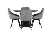 Venture Home Bootcut rund spisebord - Black / Black Fanéer +Rosie Spisebordsstol - Black / Dark grey Fabric _4